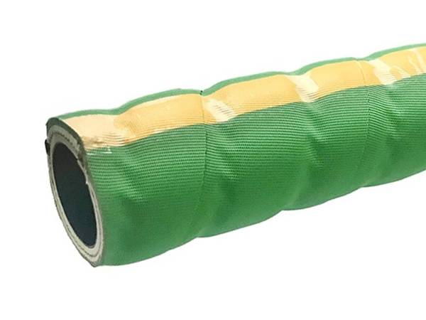 A corrugated wrapped green chemical hoses.