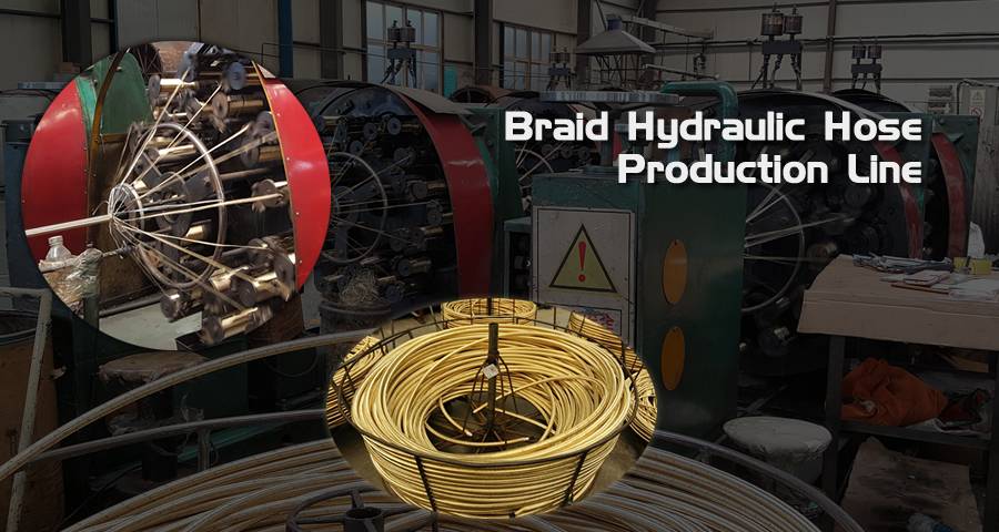 Two braid hydraulic hose machine, two production line and several rolls of braided hydraulic hose.
