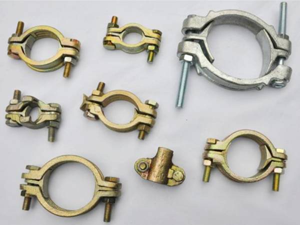 Eight different sized double bolts clamps with safety claw