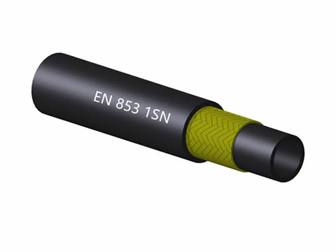A drawing of EN 853 1SN hydraulic hose with one-braid high tensile steel wire.