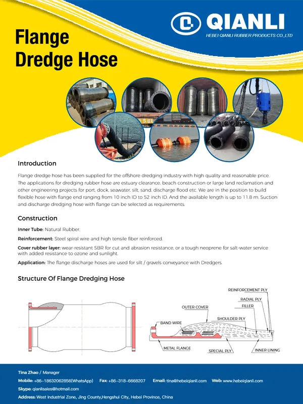 Flange dredge hose product brochure with structure and application details.
