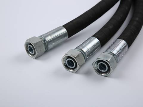 Three high pressure hydraulic hose EN 856 4SP with stainless steel heavy duty H type fitting.