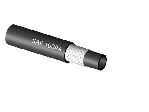 Un dibujo de la manguera hidráulica SAE 100R4 y podemos ver una trenza de fibra claramente.